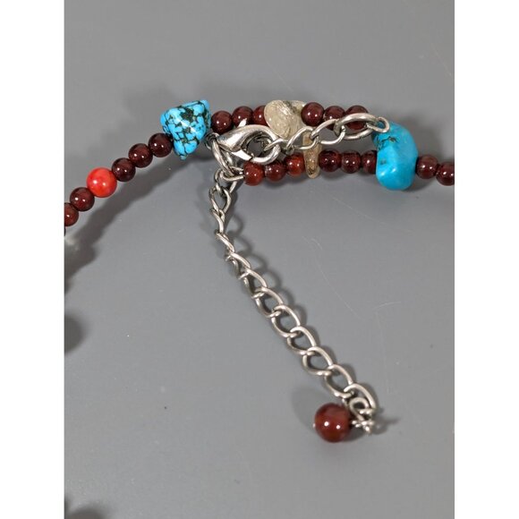 Artisan Faux Turquoise Stone Agte Quartz Long Tassel Flex Choker Necklace Boho W - Picture 9 of 10